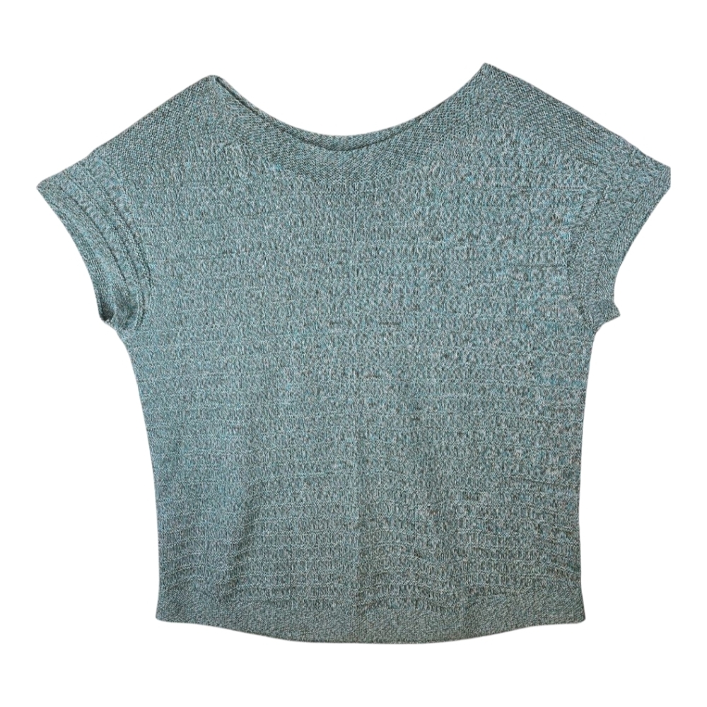 Talbots Aqua Ribbed Boat Neck Dolman Short Sleeve Sweater Size Petite L